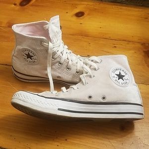Pale Pink Velvet Converse High Tops